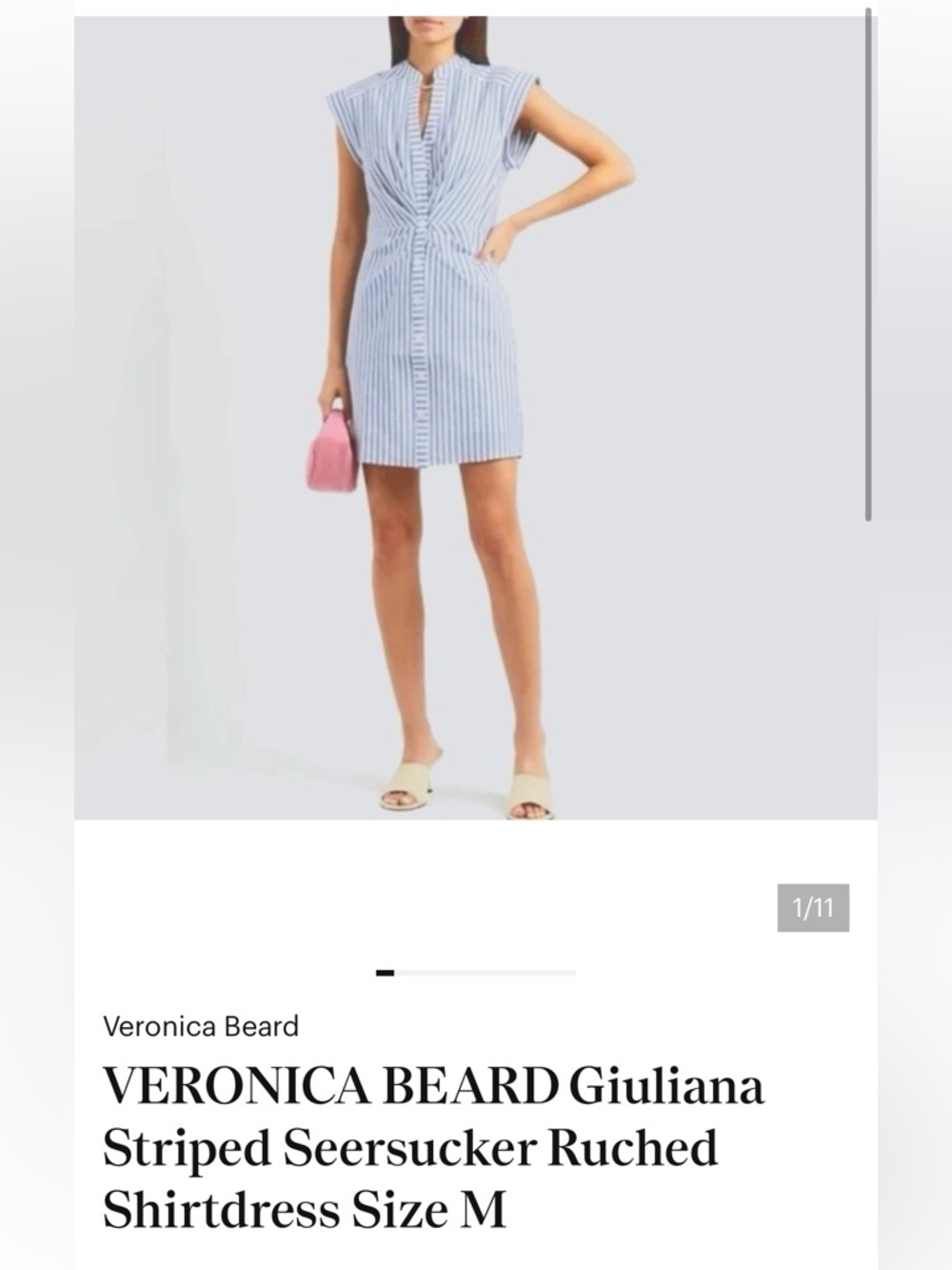 VERONICA BEARD Giuliana
Striped Seersucker Ruched
Shirtdress Size M
EUC